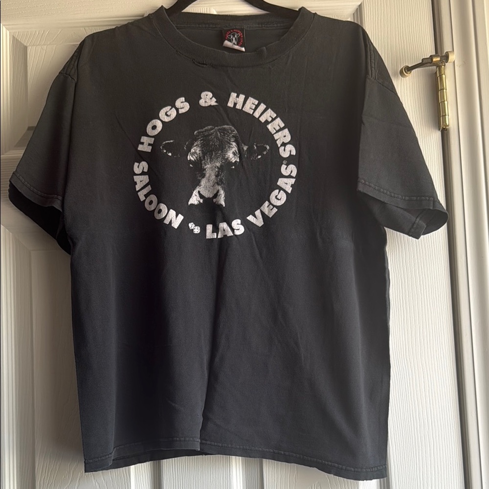 Vintage Black Hogs & Heifers Saloon T-Shirt (L)